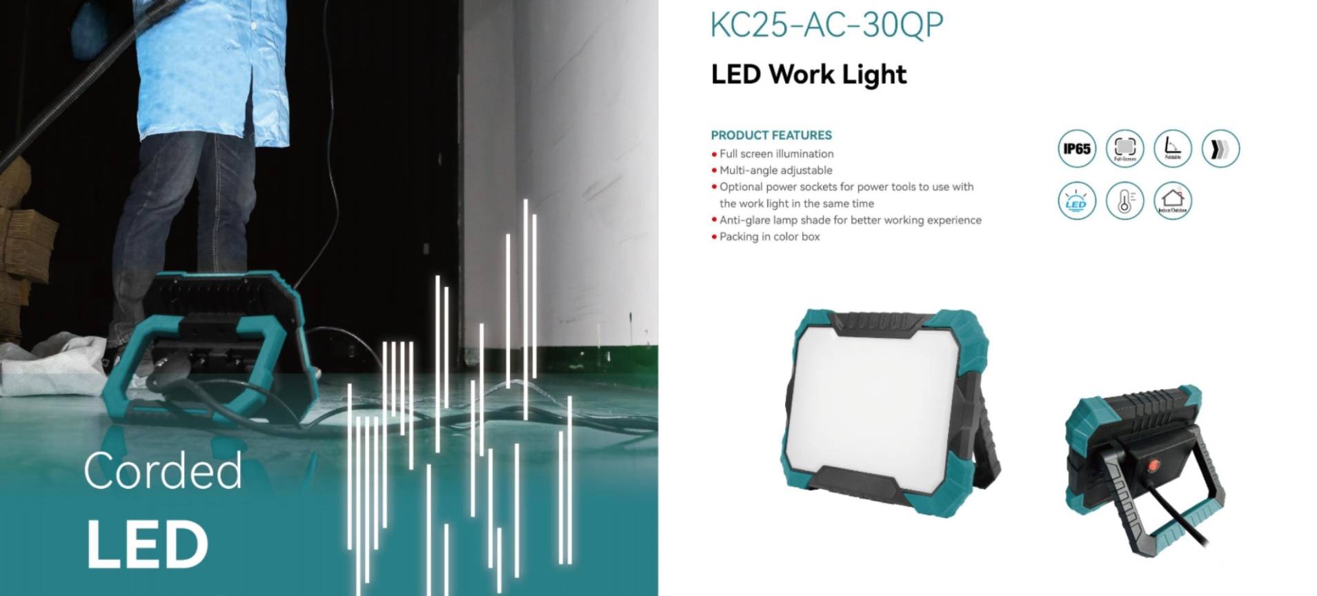 Wide range of LED work light with power socket